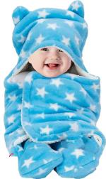 Pandaoriginals Star Blue Cotton Bath Towel for Baby Boys and Girls (30 x 35 inch)