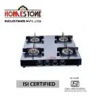 HOMESTONE CROWN MONARCH STYLISH 4 BURNER STAINLESS STEEL STOVE WITH SQUARE PAN SUPPORT WITH MIRROR FINISH BASE , ISI APPROVED