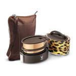 VAYA TYFFYN Cheetah Oval Shape Copper Finished Stainless Steel Lunch Box with 2-Containers and Bagmat, 600 ml