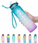 Sharuja Silicone Water Bottle - 1 litre Motivational Time Marker, Leakproof Durable BPA-Free Non-Toxic Sipper Water Bottle for Office, Gym & School (1000 ml, Pack of 1 Multicolor)