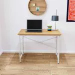 FURLAY Multipurpose Wood Finish Study Table Office Desk (Beige, White Frame)