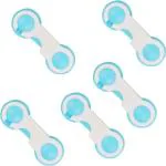 LADWA 5 Pieces Child Safety Strap Locks Baby Locks for Cabinets and Drawers (Blue, Pack of 5), Toilet, Fridge & More. Easy Installation, No Drilling Required