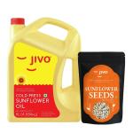 Jivo Cold Pressed Sunflower Oil 5L + JIVO Raw Unraosted Sunflower Seeds -250g