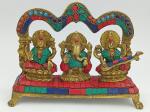 Arihant Craft God Lakshmi Ganesha Saraswati Stone Hand Work Showpiece - 17 cm (Brass, Multicolour)