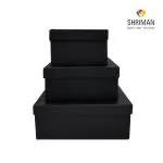 Shriman Black Printed Top Bottom Designed Square Cardboard Rigid Multipurpose Gift Packaging Boxes - Pack of 3