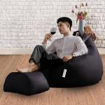 Macca Faux Leather Black Bean Bag With Stool With Beans - X-Large (Set Of 2)