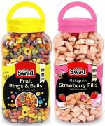 Swad Strawberry Fills & Fruit Rings N Balls, (Multigrain High Fibre Cream Cereal) 2 Jar, 680g