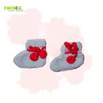 Cocoon Organics Handcrafted soft and warm winter cap and socks set for babies - Grey Melange, Pink