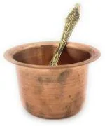 SHLINCO SHLINCO Panchapatra Set , Copper , Set Of 1 , Pure Copper ffor Pooja Sacred Water and Prashad Serving , In Temples , Shaddi, Spiritual Occassions , With Brass Panchamrit Spoon Golden Colour. Copper, Brass (1 Pieces, Brown)