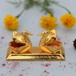 Craftam Metal Double Duck Shape Chandan Roli Kumkum Chawal Chopda for Pooja and Gift