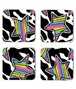 Whats Your Kick Vector Design Abstarct Design With Black And White Star Printed Set of 4 Coaster With Metal Stand
