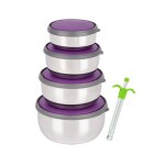 Home-Pro - 4 pcs Bowl Set Purple and Gas Lighter Purple | Multipurpose Dabba , Kitchen Utility | Food Serving and Storage Containers | Set of 4 (375 ml, 625 ml, 1000 ml & 1375 ml) | Combo Pack