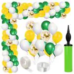 Zyozique Green Yellow White Balloon, Gold Confetti Balloons,Balloons Pump, Glue Dot & Arch (Pack of 113)