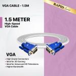 Zebion VGA Male to Male Connectors, Double Magnetic Loop Cable Rapid 1.5 White