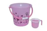 HOMELAZA Plastic Designer Bucket With Bathroom Mug Set Bucket 25 Liter Mug 1100 ML -Pink Big Size Round