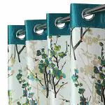 Mega Cart Home Attractive Aqua Floral Polyester Door Curtains 8 ft - Pack Of 2