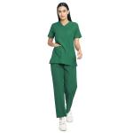 IS Indosurgicals Bottle Green Cotton And Polyester Faux Wrap Scrub Suits OT Dress For Doctors Women (Size 4XL)