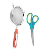 Urban Buy Stainless Steel Soup Stainer/Channi with Multipurpose Big Scissor ,Multicolor, &(Pack of 2)