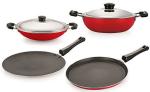 Nirlon 4 pcs of Red and Black Non-stick Kitchen Cookware Essential Set, Standard