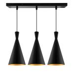 Homesake 3-Lights Linear Cluster Chandelier Modern Inverted Cone Shaped Hanging Light, E27 Holder, Decorative, Black, Urban Retro, Nordic Style, Led/Filament Bulb