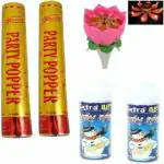 Birthday/Anniversary Celebration Party Popper , Snow Spray And Flower Music Candle Combo (Pack of 2)