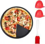 See Inside Non-Stick Pizza Pan for Oven, Microwave Convection Otg Large, Oven Gloves with Oil Brush Pizza Tray  (Pack of 4, Microwave Safe)