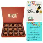BOGATCHI Happy Birthday Chocolate Gift Box, Birthday Gift Chocolate Pack, Birthday Celebrations, Happy Birthday Card and Chocolates Combo - 12pc + Free White Card