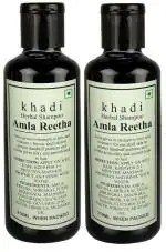 Khadi Herbal Pure & Natural Shampoo Amla Reetha Shampoo | Hair Cleanser | Anti-Hair Fall Shampoo | Shampoo for Thick & Strong Hair (Pack of 2) (420 ml)