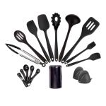 Frenchware Set of 18 Non-Stick Premium Silicone Spatula & Kitchen Utensil Set for Cooking, Baking & Mixing | Heat-Resistant -40'C to 230'C | Food-Grade & BPA-Free | Dishwasher Safe (Black)