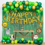 AMFIN (Pack of 92) Happy Birthday decoration / Happy birthday foil balloon / Jungle theme birthday decoration / Animal theme birthday party decorations