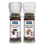 Keya Grinder Combo | Glass Bottle | Black Pepper Grinder x 1, 50 Gm | Black Salt Grinder x 1, 100 Gm | Pack of 2
