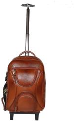 RICHSIGN Tan Leather Unisex Laptop Trolley Bag