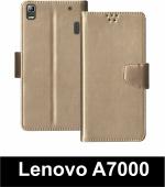 Sbms Lenovo A7000 Gold Artificial Leather Shock Proof Flip Cover