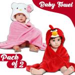 Pandaoriginals Red, Light Pink Fleece Bath Robes for Baby Boys and Girls (Free size) Pack of 2