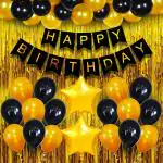 Happy Birthday Banner Decoration Kit (Pack of 34, Golden-Black)