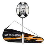Hundred Black, Grey Carbon Fibre Viper 900 Strung Badminton Racket With Full Cover - One Size