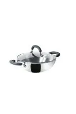 Meyer Silver Aluminium Trivantage Nickel Free Stainless Steel Triply Kadai with Lid 1.91L