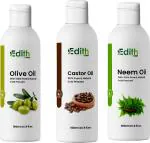 Edith Naturals castor neem and olive oil for skin and hair-pa ck of 3 Hair Oil (300 ml)