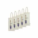 Aakrutii Cream Cotton Embroidery Design Eco Friendly Water Bottle Carry Bags (Pack of 5)