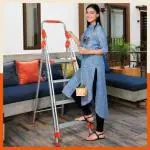 Bathla Zenith 4-Step Foldable Aluminium Ladder with Hand Rails & Safety Grips (Silver and Orange), (3BL)