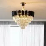 SHRI MAHAL ANTIQUES Stainless Steel Black Mamba Round LED Chandelier Ceiling Lamp