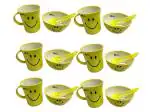 Homee Ware Smiley Plastic Bowl and Mug with Spoons (Pack of 6)