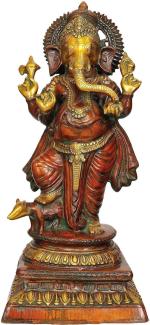 Idol Collections Multicolor Brass Lord Ganesha Idol Standing On Rat
