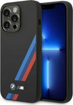BMW iPhone 14 Pro Max Case [Official Licensed] by CG Mobile M Collection Slanted Tricolour Stripes | Mag-Safe Compatible Liquid Silicone Case | Printed Logo Protective Case/Cover Designed for iPhone 14 Pro Max (6.7-Inch) 2022 - Black