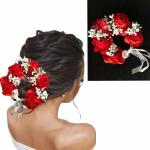 Samyak Floral Tiara Veni Hair Bridal Gajra Headband Hair Accessories Wedding Jewellery for Girls & Women Hair Accessories (Red)