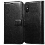 Zybux Redmi MI9A Black Artificial Leather Mobile Flip Cover