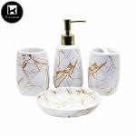 Kookee Ceramic Bathroom Accessories Set of 4 includes Soap Dish, Tooth brush Tumbler, Toothbrush Holder and Dispenser Pump used to refill Liquid Bath Gel, Lotion, Shampoo, Conditioner, Bodywash (8683)