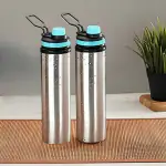 PIQUANT KITCHENWARE Eco Sipper Stainless Steel Single Wall Water Bottle with Screw Cap/Fridge Refrigerator Bottle/ 100% Leak Proof/Office Bottle/School Bottle, 900ml Pack of 2