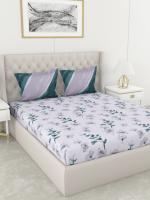 Bianca Chantal Off White & Aqua Abstract Cotton Satin King Bedsheet & 2 Pillow Cover 274 x 229 cm