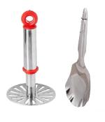 Stainless Steel Potato Potato Masher With Stainless Steel Rice Panja Spoons and Multicolour, Pack of 2
